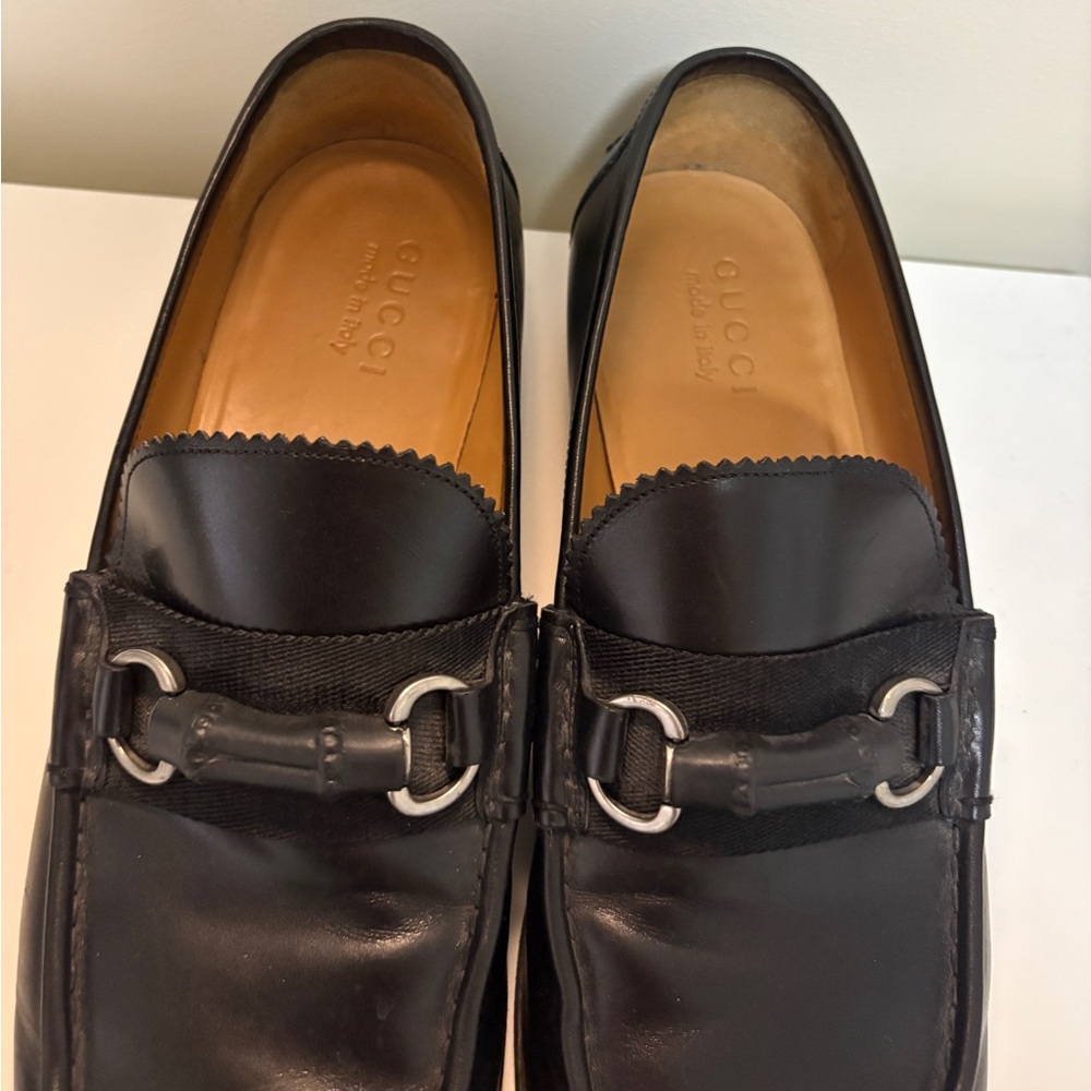 Gucci Black Leather Bamboo Horsebit Slip On Loafers 9 - Picture 2 of 6